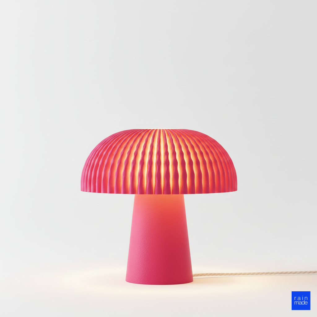 Retro mantar fungi masa lambası bebek pembesi 70s tasarım